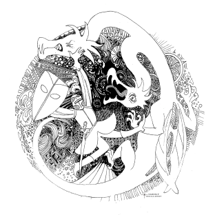 Illustration jeunesse au feutre fin "Le chevalier au Dragon"