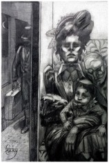 Illustration au fusain et crayon pour un conte de Jean Lorrain "La Main Gantée"